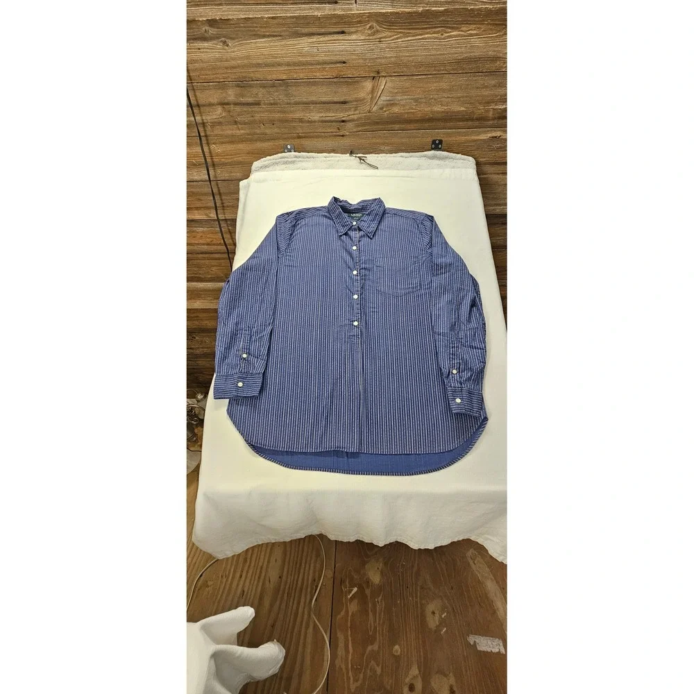Lauren Ralph Lauren Denim Striped Button Up Shirt Blue White XL Womens